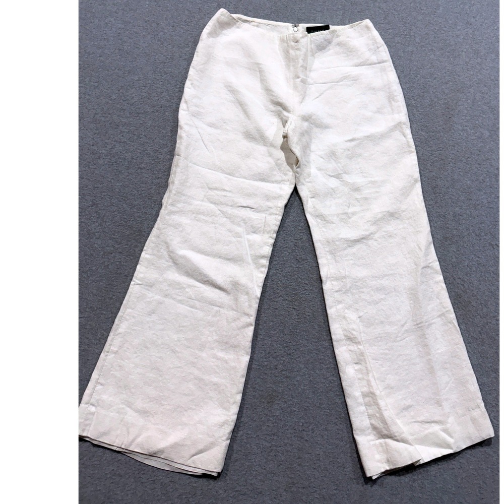 Lauren Ralph Lauren White Linen Wide Leg Trousers Pants Petite 10P Back Zip